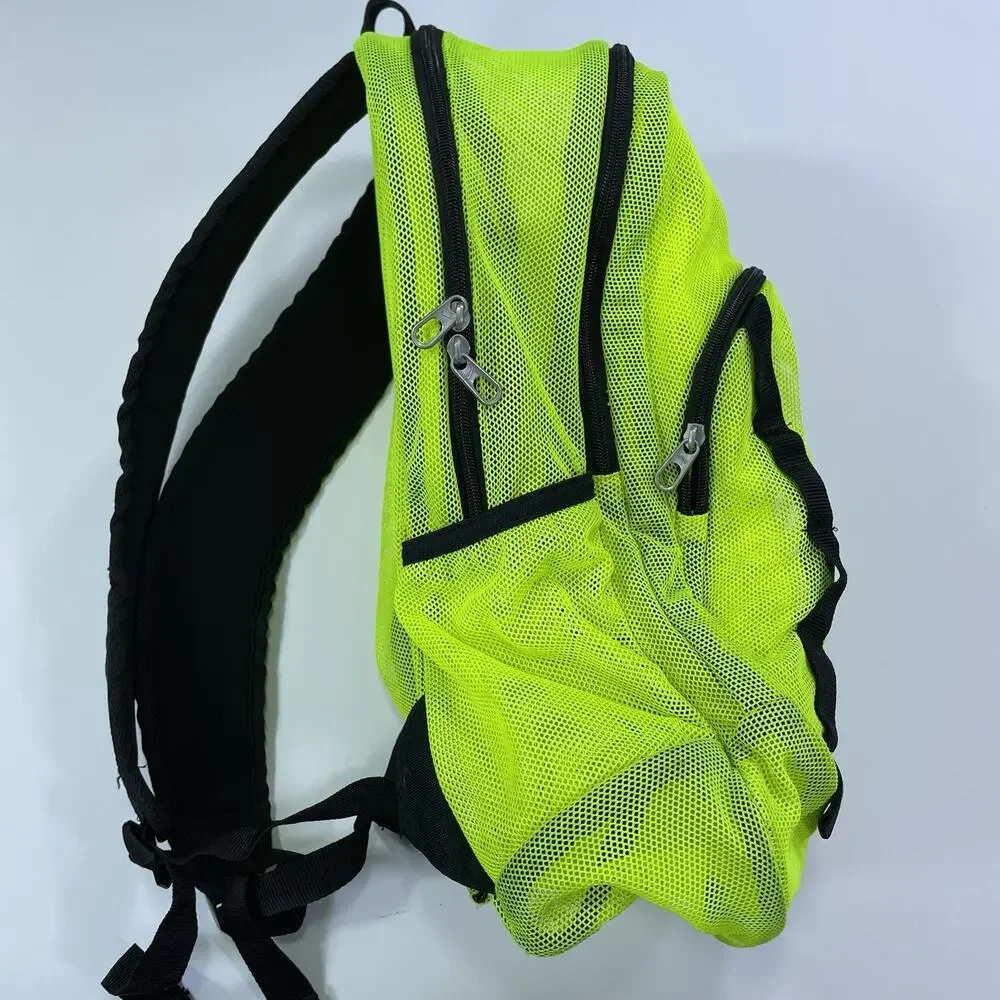 Nike Mesh Backpack Volt Yellow Multi Pockets Sheer See Through School Gym Bag